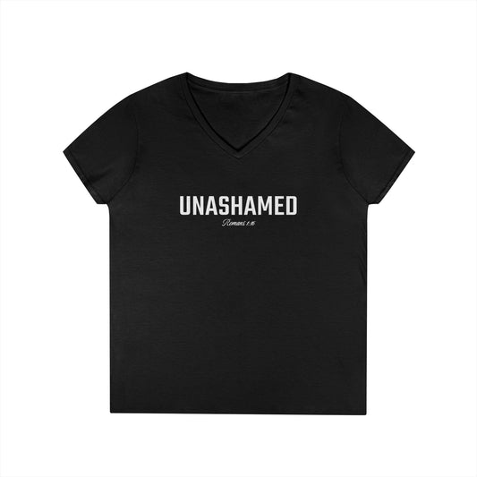 Unashamed Ladies' V-Neck T-Shirt-Romans 1:16