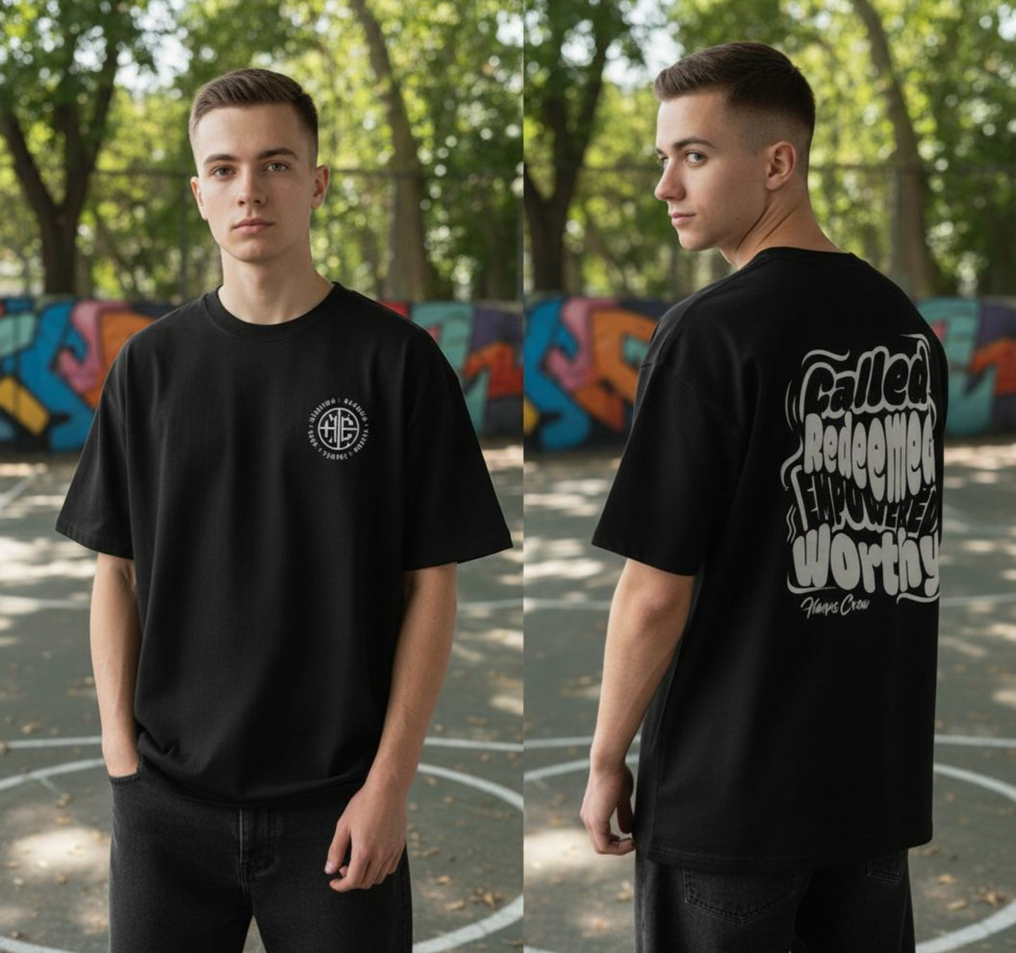 C.R.E.W. Heavy Oversized Tee – Called. Redeemed. Empowered. Worthy.