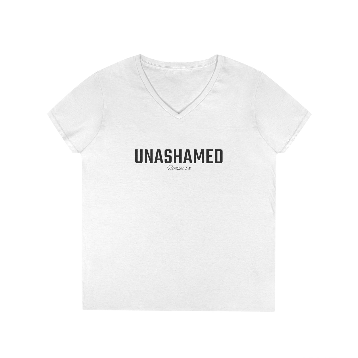 Unashamed Ladies' V-Neck T-Shirt-Romans 1:16