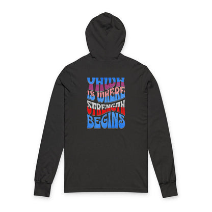 YHWH Is Where Strength Begins Hooded Long Sleeve Tee