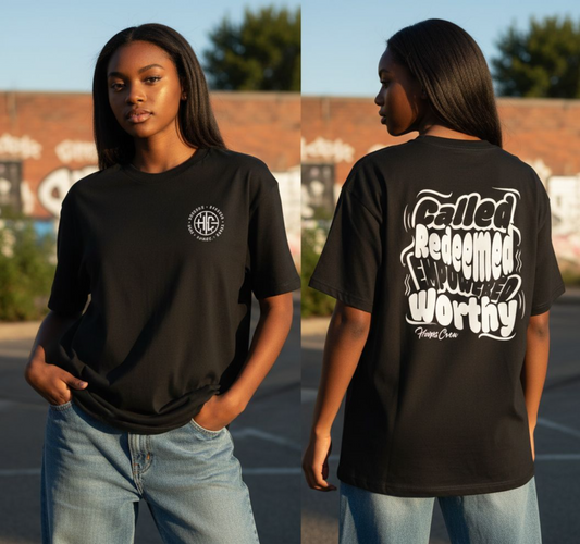 C.R.E.W. Heavy Oversized Tee – Called. Redeemed. Empowered. Worthy.