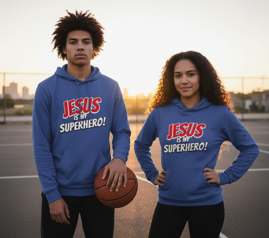 Jesus Is My Superhero Hoodie Tee — Christian Faith Long-Sleeve Hooded Shirt