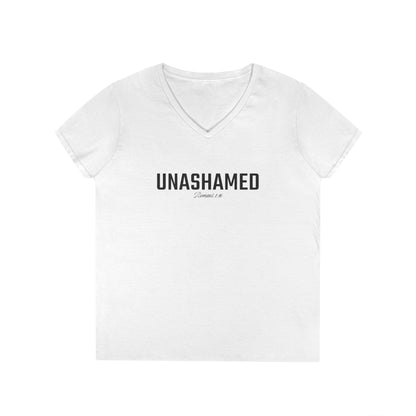 Unashamed Ladies' V-Neck T-Shirt-Romans 1:16